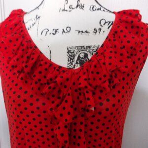 Shui Si Qing Polka Dot Ruffled Sleeveless Blouse L
